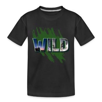 Coole Wildinschrift mit einem Wolf - Kinder Premium Bio T-Shirt - Schwarz - Vorne