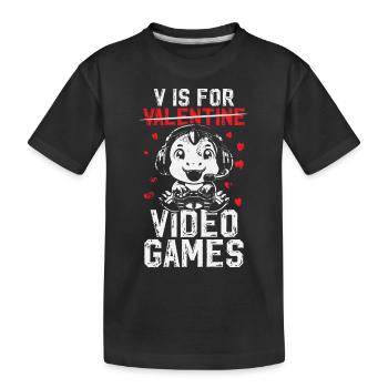 V is for Video Games Valentine's Day Dino Gaming - Kinder Premium Bio T-Shirt - Schwarz - Vorne