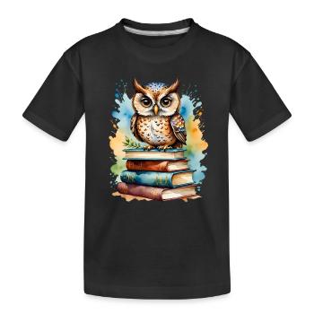 Livre hibou coloré peinture à l’aquarelle - T-shirt bio Premium Enfant - noir - Devant