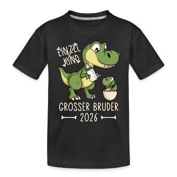 Großer Bruder 2026 Dino Einzelkind Dinosaurier - Kinder Premium Bio T-Shirt - Schwarz - Vorne