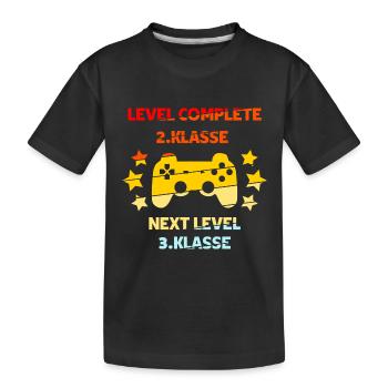 Level complete 2. Klasse - Kinder Premium Bio T-Shirt - Schwarz - Vorne