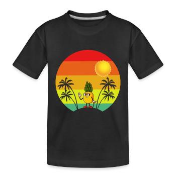 Pineapple Retro Palm Trees Tropical Summer - Kids' Premium Organic T-Shirt - black - Front