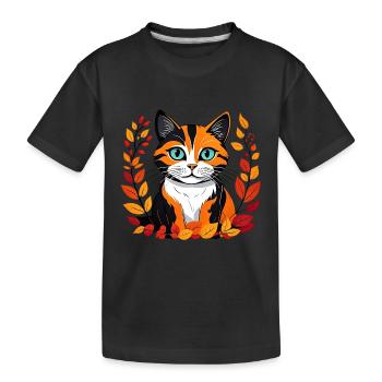 Herbst-Katze - Kinder Premium Bio T-Shirt - Schwarz - Vorne