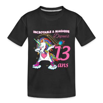 Licorne magique fille 13 ans Anniversaire - T-shirt bio Premium Enfant - noir - Devant