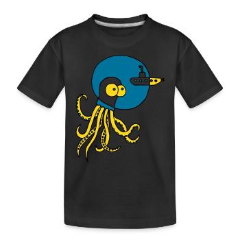 octopus meets submarine, sea, diving, boat - Kids' Premium Organic T-Shirt - black - Front