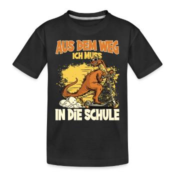 Einschulung T-Shirt Dino Einschulung Geschenk - Kinder Premium Bio T-Shirt - Schwarz - Vorne