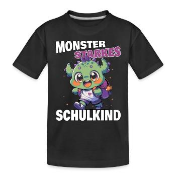 Einschulung Schule Monster starkes Schulkind - Kinder Premium Bio T-Shirt - Schwarz - Vorne