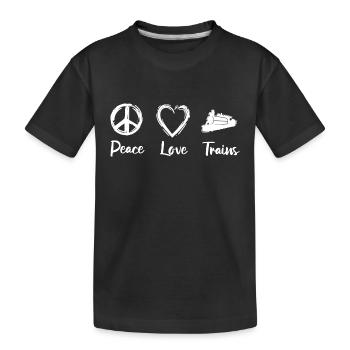 Peace Love Trains - Kids' Premium Organic T-Shirt - black - Front