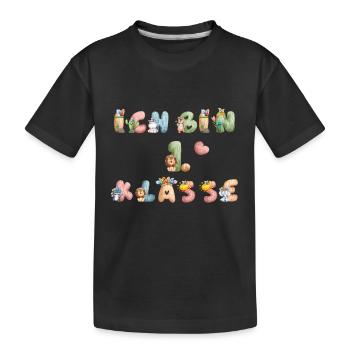 Ich bin 1. Klasse Tiere - Kinder Premium Bio T-Shirt - Schwarz - Vorne