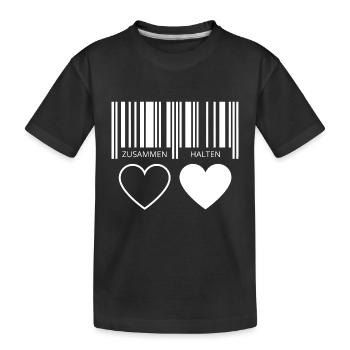 Zusammen halten Herzen Strichcode Barcode Paar C19 - Kinder Premium Bio T-Shirt - Schwarz - Vorne
