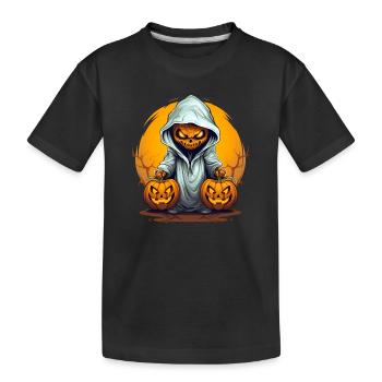 Monstre de citrouille effrayant avec deux citrouilles - T-shirt bio Premium Enfant - noir - Devant