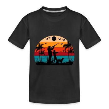 Retro Sonnenuntergang Jagd Lustige Jagd Humor - Kinder Premium Bio T-Shirt - Schwarz - Vorne