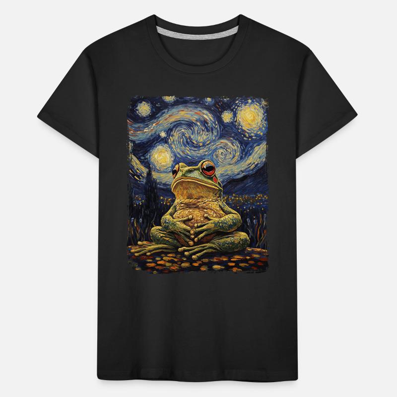 Frosch, Tier, Sternenhimmel, Nachthimmel, Gemälde, Van Gogh Kinder Premium Bio T-Shirt