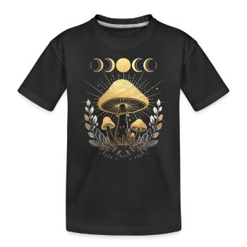 Mushroom Fungi Flower Floral Full Moon Half Moon - Kids' Premium Organic T-Shirt - black - Front
