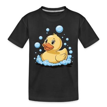 Gummiente Badeblasen Wasser Vogel Tier - Kinder Premium Bio T-Shirt - Schwarz - Vorne