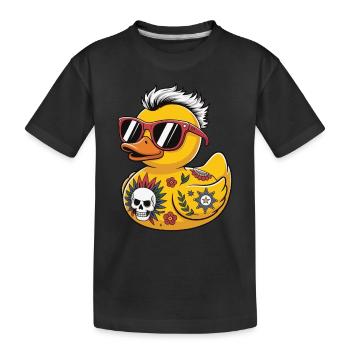 punk gummi ente sonnenbrille schädel tattoo blume - Kinder Premium Bio T-Shirt - Schwarz - Vorne