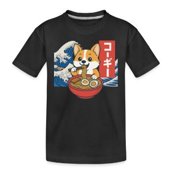Corgi Eating Ramen Japanese Wave Art - Kids' Premium Organic T-Shirt - black - Front