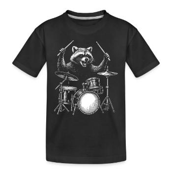 Schlagzeuger Waschbär Tier Trommel Musiker Perkussion - Kinder Premium Bio T-Shirt - Schwarz - Vorne
