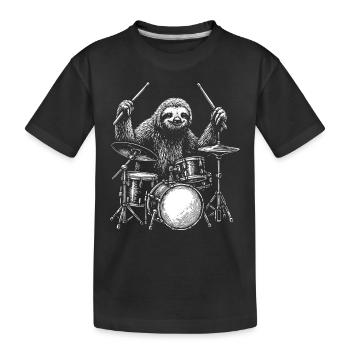 Schlagzeuger Faultier Tier Schlagzeug Set Musiker Perkussion - Kinder Premium Bio T-Shirt - Schwarz - Vorne
