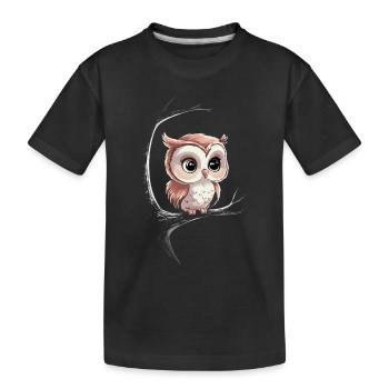 Nachteule Eule Eulen Vogel - Kinder Premium Bio T-Shirt - Schwarz - Vorne