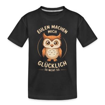 Nachteule Eule Eulen Vogel - Kinder Premium Bio T-Shirt - Schwarz - Vorne