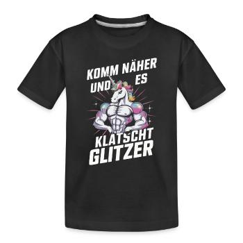 Einhorn Einhörner Fabelwesen Mystisch - Kinder Premium Bio T-Shirt - Schwarz - Vorne