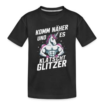 Einhorn Einhörner Fabelwesen Mystisch - Kinder Premium Bio T-Shirt - Schwarz - Vorne