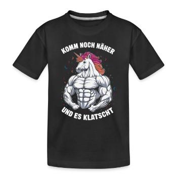 Einhorn Einhörner Fabelwesen Mystisch - Kinder Premium Bio T-Shirt - Schwarz - Vorne