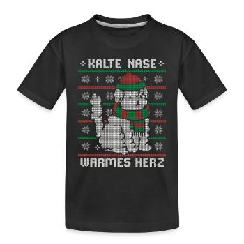KALTE NASE WARMES HERZ Ugly Christmas Design Hund - Kinder Premium Bio T-Shirt - Schwarz - Vorne