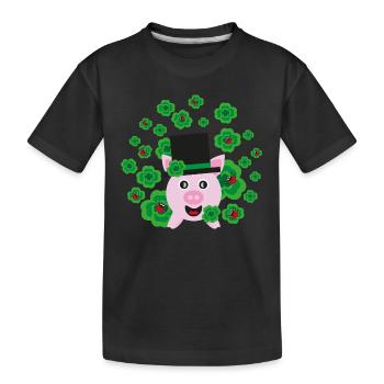 Neujahrs Party mit viel Klee und Glücksschwein. - Kinder Premium Bio T-Shirt - Schwarz - Vorne