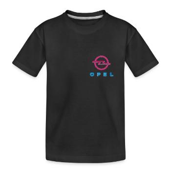 Opel Retro Neon-Brustlogo In Blau Und Pink - Kinder Premium Bio T-Shirt - Schwarz - Vorne