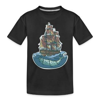 Whale ship - sailing ship - Kids' Premium Organic T-Shirt - black - Front