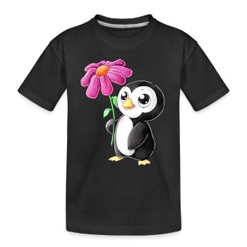 Putziger Comic Pinguin - Kinder Premium Bio T-Shirt - Schwarz - Vorne