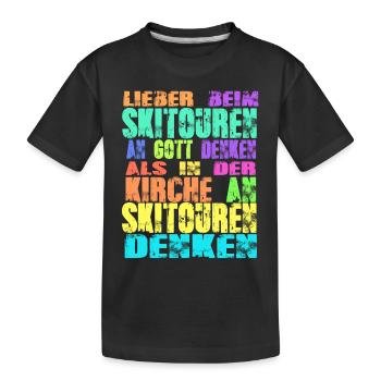 Skitouren Kirche - Kinder Premium Bio T-Shirt - Schwarz - Vorne