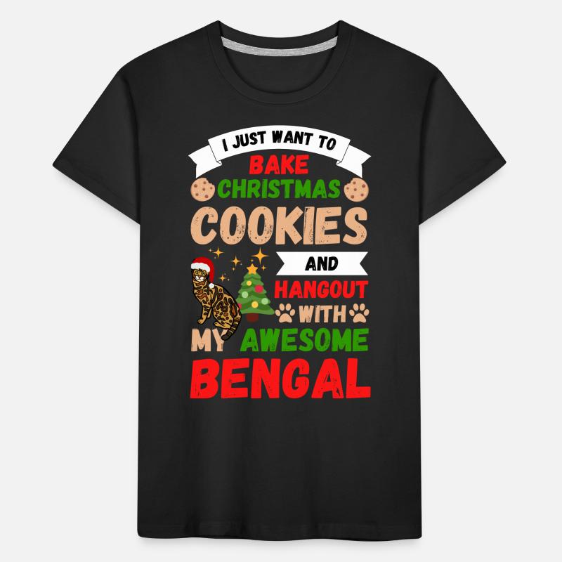 Biscuits de cuisson de chat bengale de Noël avec chat T-shirt bio Premium Enfant