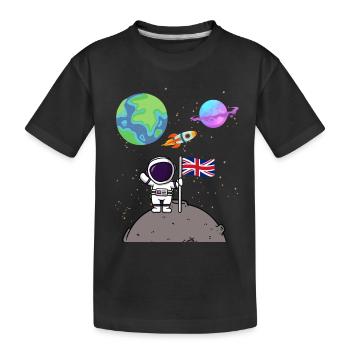 Moon Landing Planet Great Britain Flag Astronaut - Kids' Premium Organic T-Shirt - black - Front