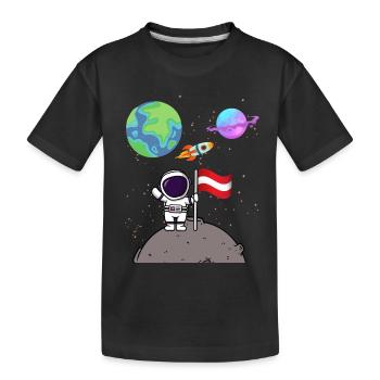 Mondlandung Planet Österreich Flagge Astronaut - Kinder Premium Bio T-Shirt - Schwarz - Vorne