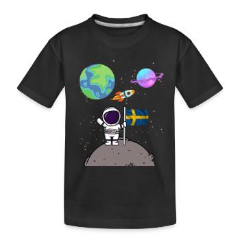 Mondlandung Planet Schweden Flagge Astronaut - Kinder Premium Bio T-Shirt - Schwarz - Vorne