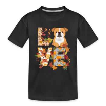 Bulldog Dog Autumn Gratitude Love - Kids' Premium Organic T-Shirt - black - Front