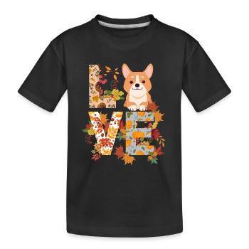 doux corgi chien automne gratitude amour - T-shirt bio Premium Enfant - noir - Devant