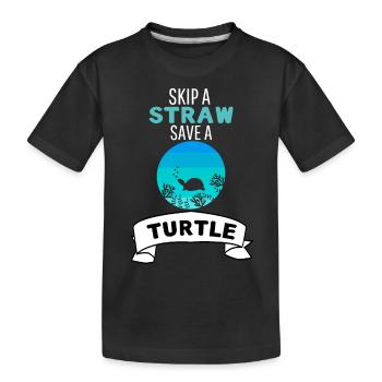 Lass ein Strohhalm weg rette eine Schildkröte - Kinder Premium Bio T-Shirt - Schwarz - Vorne