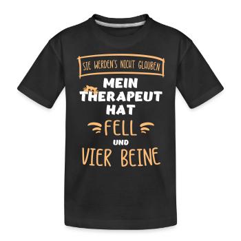 "Mein Therapeut hat Fell & vier Beine". Katzen. - Kinder Premium Bio T-Shirt - Schwarz - Vorne