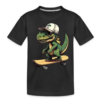 Dino Dinosaur on skateboard with cap cap - Kids' Premium Organic T-Shirt - black - Front