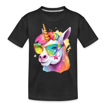 Licorne alpaga fraîche colorée avec lunettes de soleil - T-shirt bio Premium Enfant - noir - Devant
