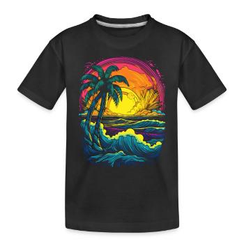 Beach, Sunrise, Sunset Sea Palm Trees - Kids' Premium Organic T-Shirt - black - Front