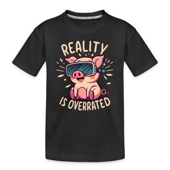 Süßes Schwein mit Virtual Reality Brille - Kinder Premium Bio T-Shirt - Schwarz - Vorne