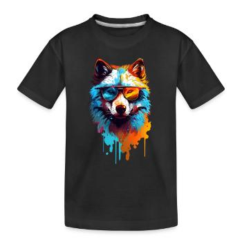 Loup coloré avec des lunettes de soleil - T-shirt bio Premium Enfant - noir - Devant