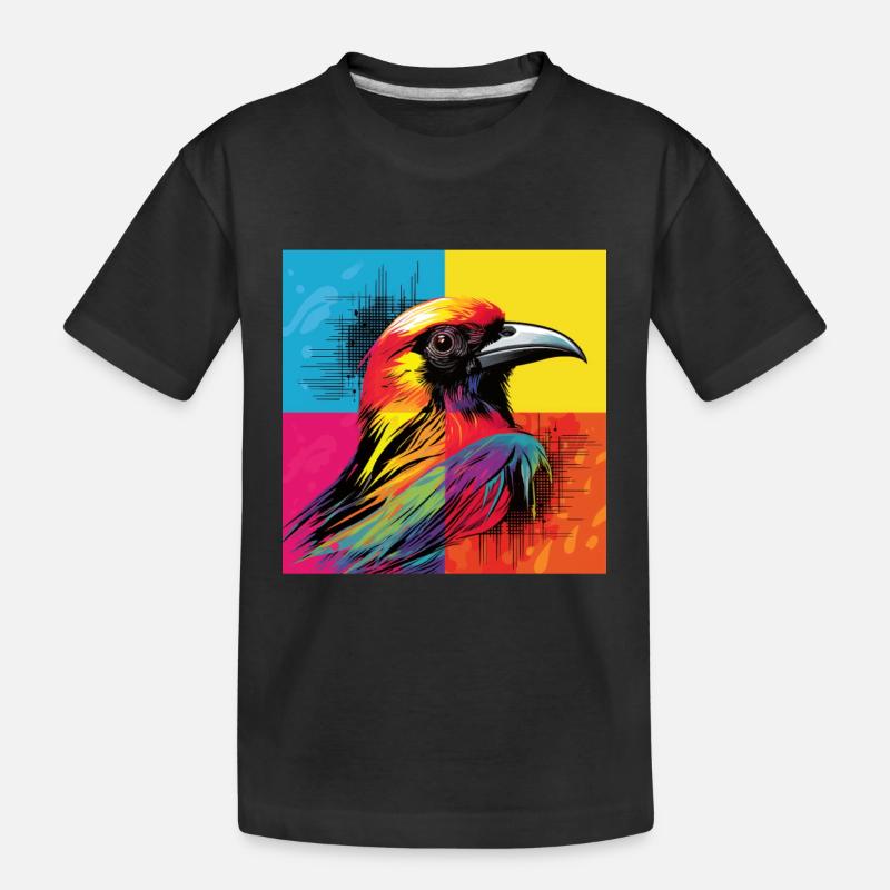 Vogelkunst: Pop-Art-Vogelgitter - Kinder Premium Bio T-Shirt - Schwarz