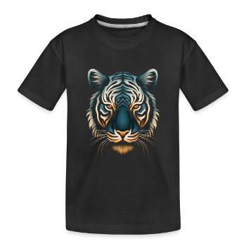 Captivating Op Art Tiger in Blue and Ochre - Kids' Premium Organic T-Shirt - black - Front
