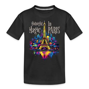 Paris, Eiffel Tower, France, City, Skyline, Night - Kids' Premium Organic T-Shirt - black - Front